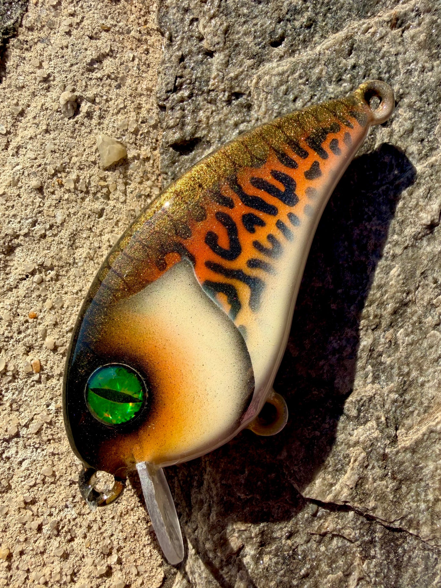 Rose Lure Co. Hand carved poplar, flat sided. 3 inches. Painted by Lure Lady