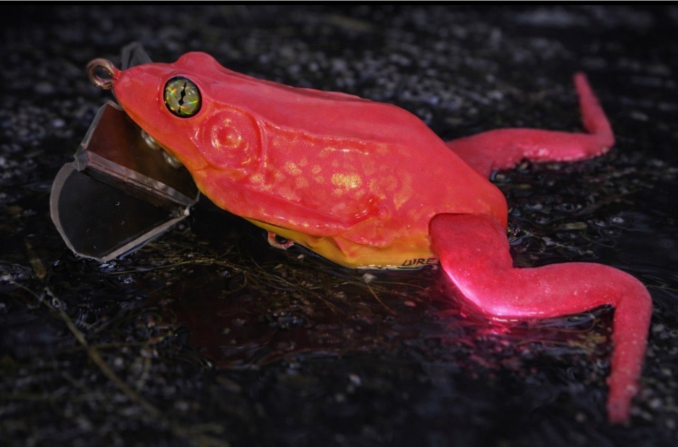 Lure Lady x Lazy Baits Co. Swamp Stalker Frog - Pink Poison - Resin Jitter Frog comes with 2 sets of glow in the dark legs - 1.5 oz. Swamp Shocker