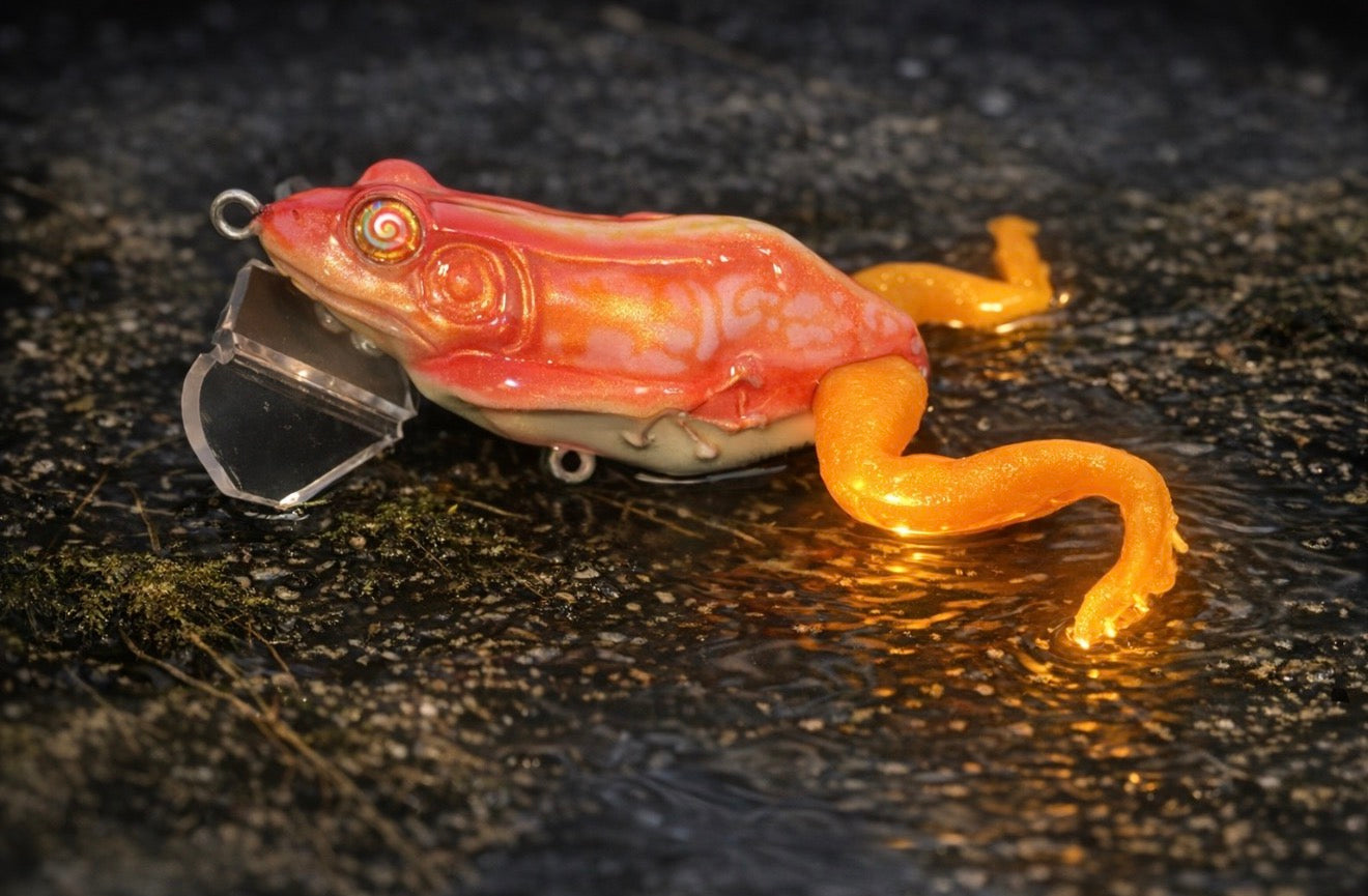 Lure Lady x Lazy Baits Co. Swamp Stalker Frog - Acid Hopper - Resin Jitter Frog comes with 2 sets of glow in the dark legs - 1.5 oz.