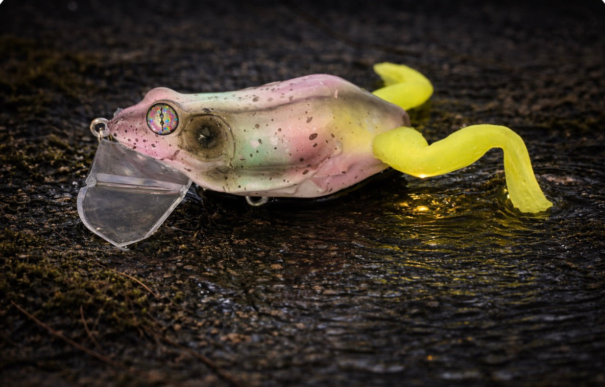 Lure Lady x Lazy Baits Co. Swamp Stalker Frog - Purple Lightning - Resin Jitter Frog comes with 2 sets of glow in the dark legs - 1.5 oz. Swamp Shocker