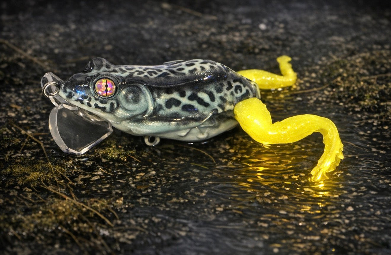 Lure Lady x Lazy Baits Co. Swamp Stalker Frog - Ribbit Ripper - Resin Jitter Frog comes with 2 sets of glow in the dark legs - 1.5 oz.