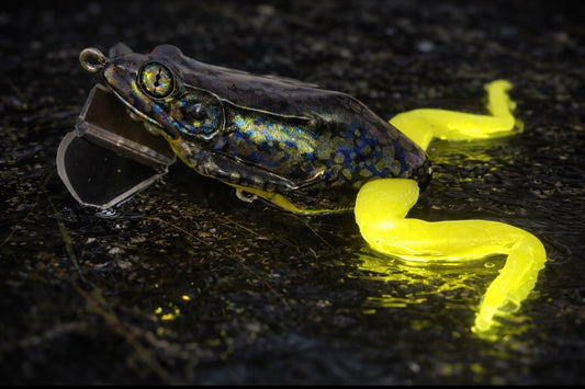 Lure Lady x Lazy Baits Co. Swamp Stalker Frog - Swamp Reaper - Resin Jitter Frog comes with 2 sets of glow in the dark legs - 1.5 oz.