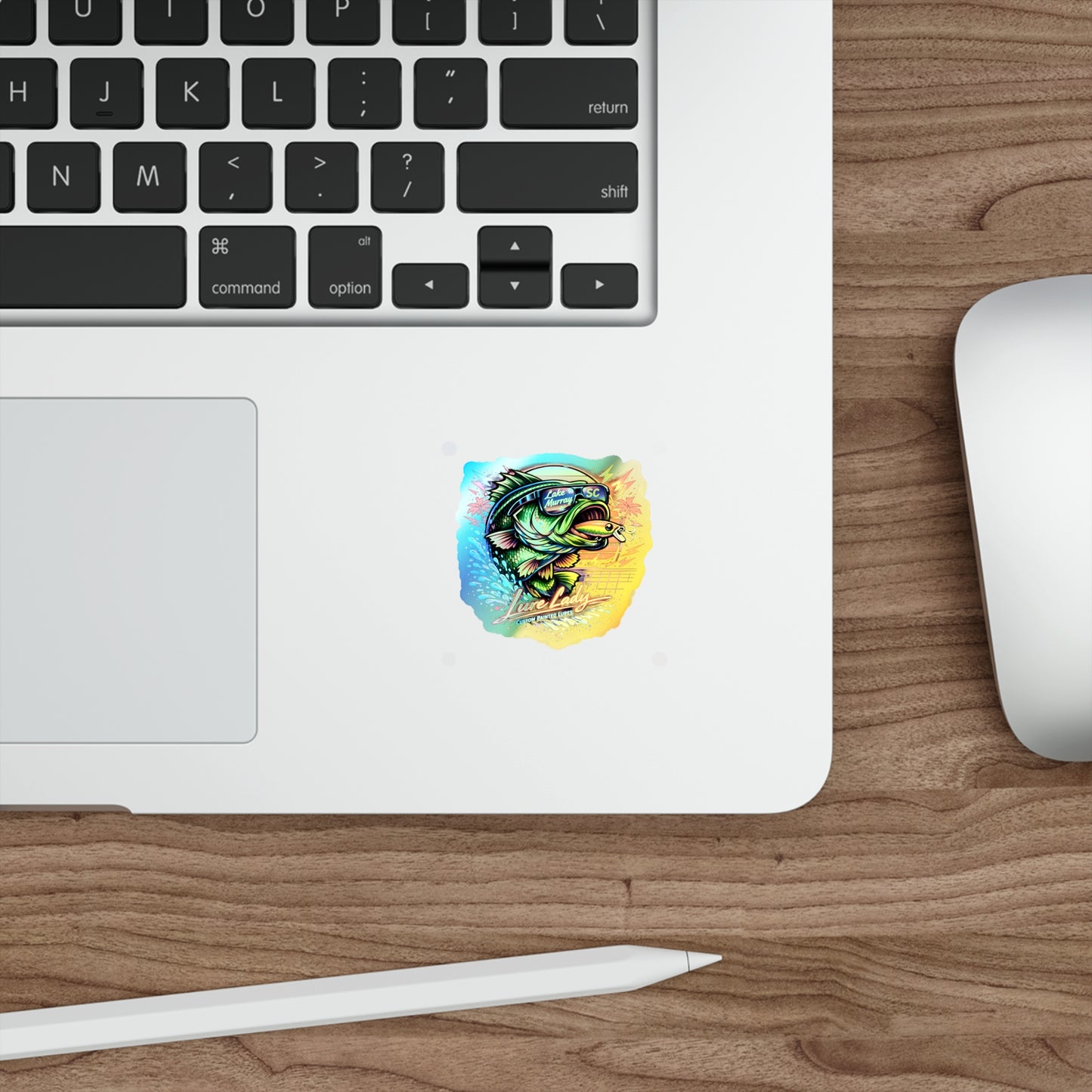 Holographic Bass Fishing Sticker — "Lure Lady" Die-Cut Waterproof Decal