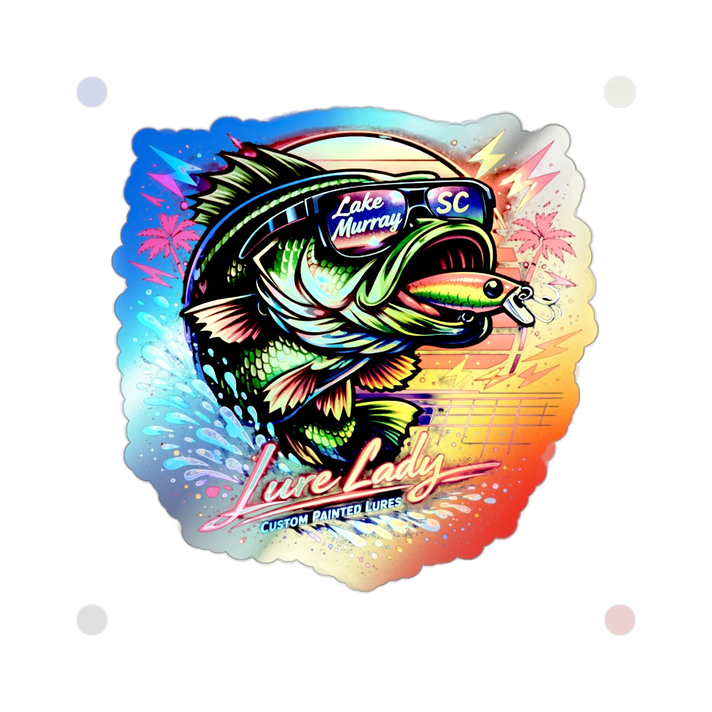 Holographic Bass Fishing Sticker — "Lure Lady" Die-Cut Waterproof Decal