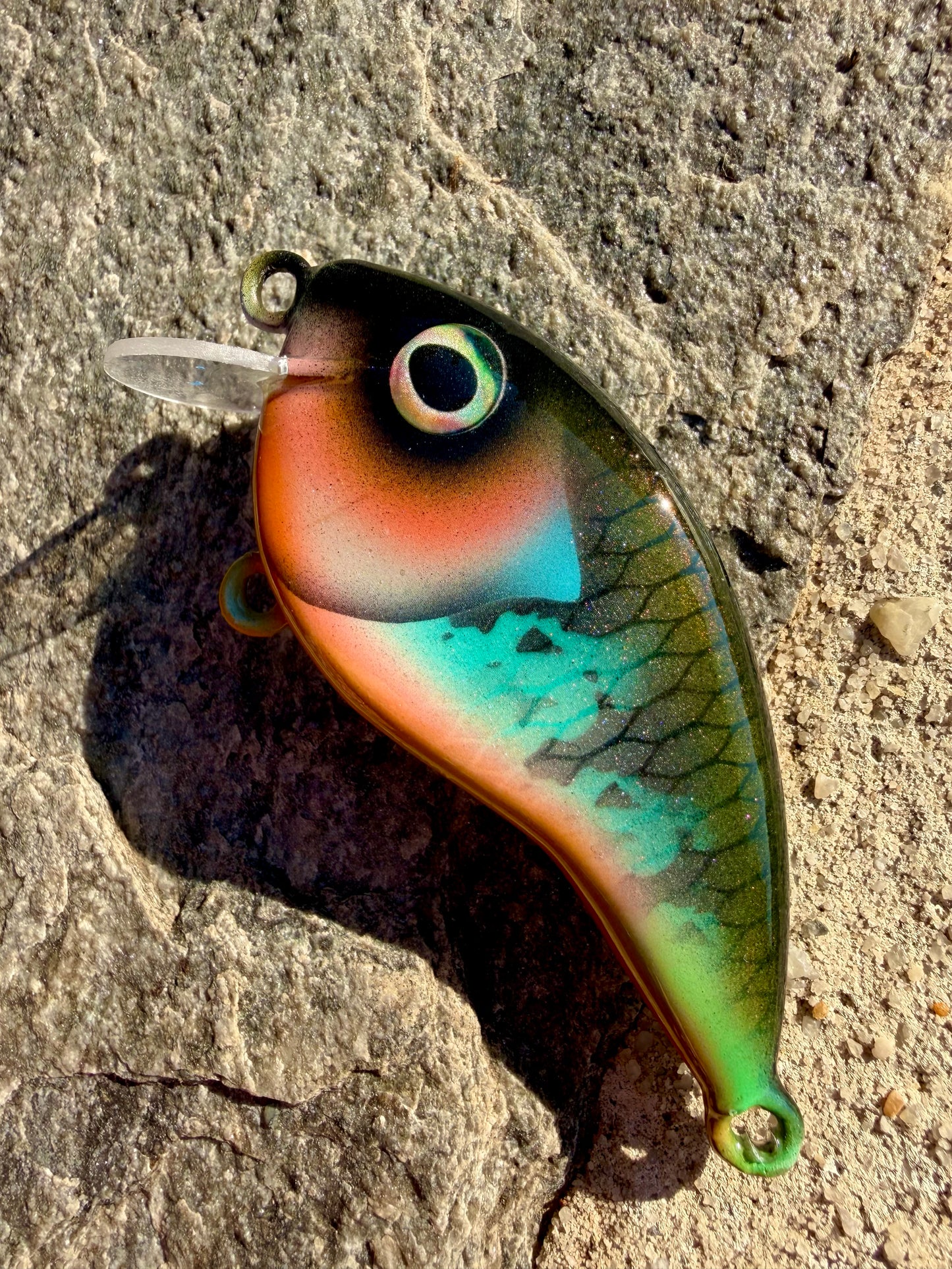 Rose Lure Co. Hand carved poplar, flat sided. 3 inches. Painted by Lure Lady