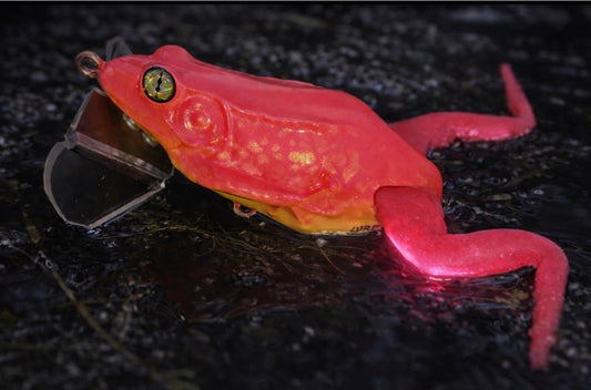 Lure Lady x Lazy Baits Co. Swamp Stalker Frog - Pink Poison - Resin Jitter Frog comes with 2 sets of glow in the dark legs - 1.5 oz. Swamp Shocker