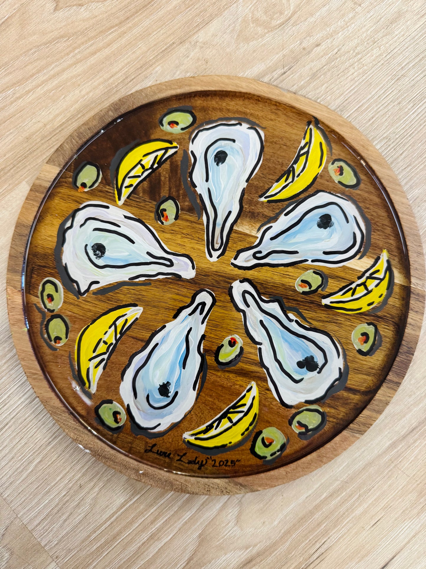 9.8” Round Oysters 🦪 Charcuterie Board Painted by Little River Lure Lady -Food Safe Epoxy