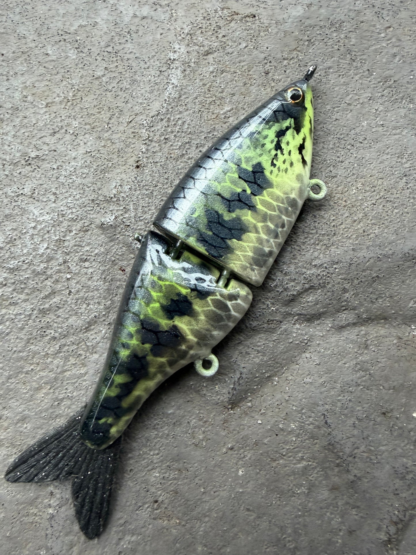 Baby Bass Resin Lazy Baits Co. Downsize V2-Weight: 1.1 oz
Length: 5.5 inches- Sink Rate: ~1 ft every 2.25 seconds (Slow-Medium Sink)- Action: Smoother S-style swim
When to use: Ideal for tough bites and high-pressure - Price includes Custom Paint